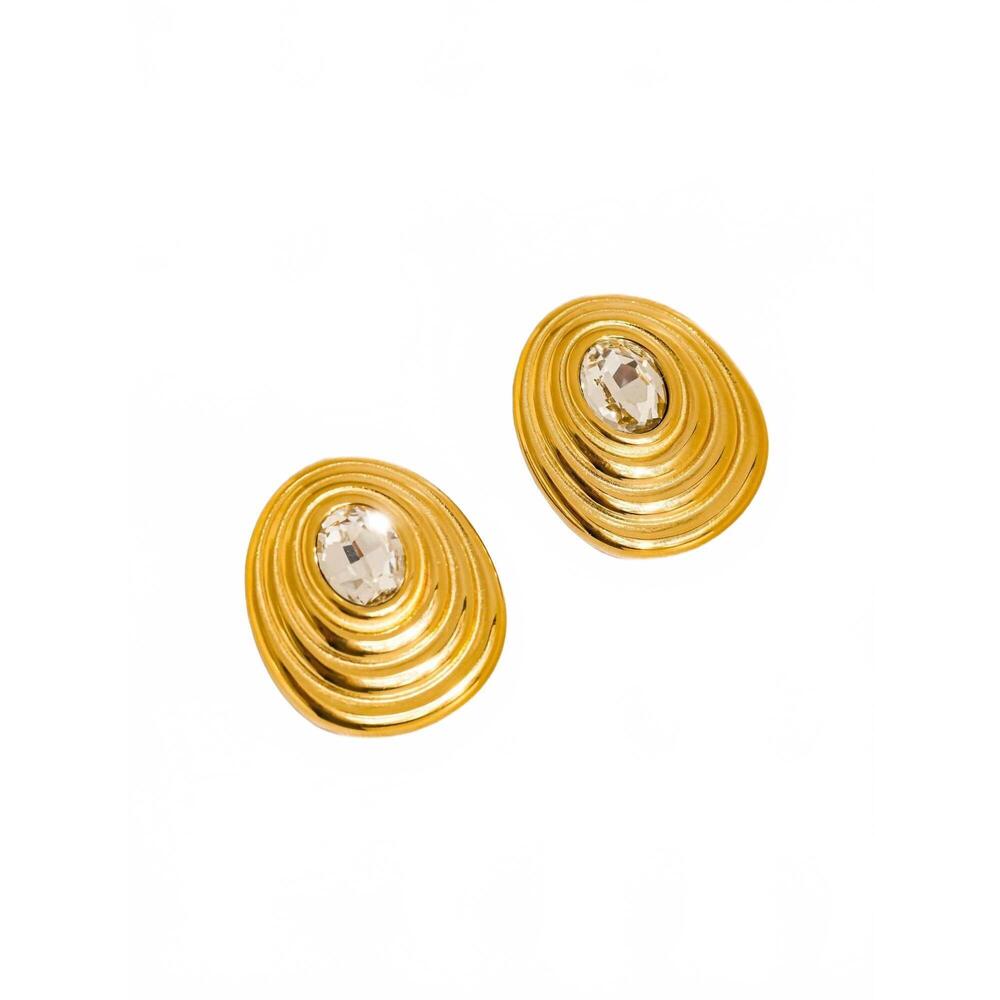 NEW FLANERIE BY MAIQ women's dorée 18k non-tarnish oval cubic zirconia stud earr